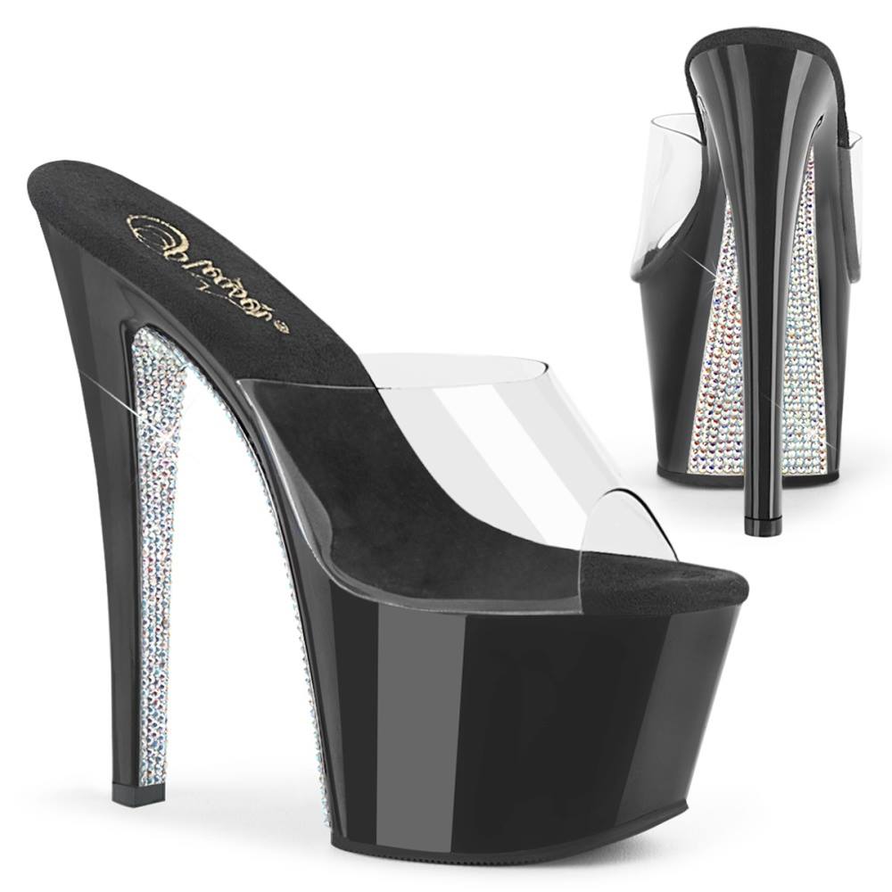 Pleaser - SKY301CRS Mules with heel - Black/Transparent Product image